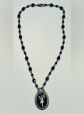 Vintage “Classic Hardware” Black Crystal Art Nouveau Pendant Necklace -